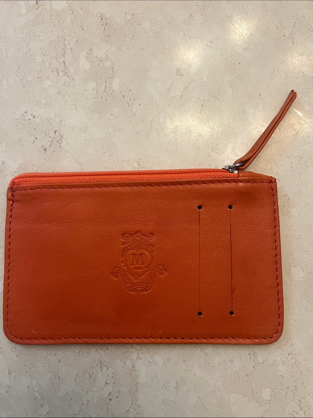 Majestic Barcelona orange leather slim card holder zippered case